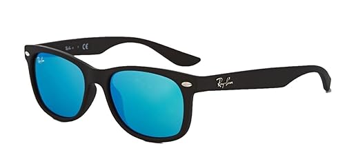 Ray-Ban RB2132 New Wayfarer Sunglasses Unisex 100% Authentic (Matte Black Frame Blue Mirror Lens, 52)