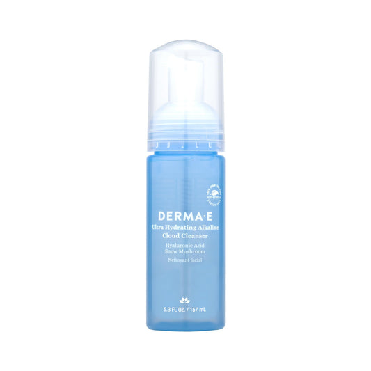 Derma E Ultra Hydrating Alkaline Cloud Cleanser - Gentle Foaming Face Wash with Hyaluronic Acid - Vegan Daily Facial Cleansing, 5.3 Oz