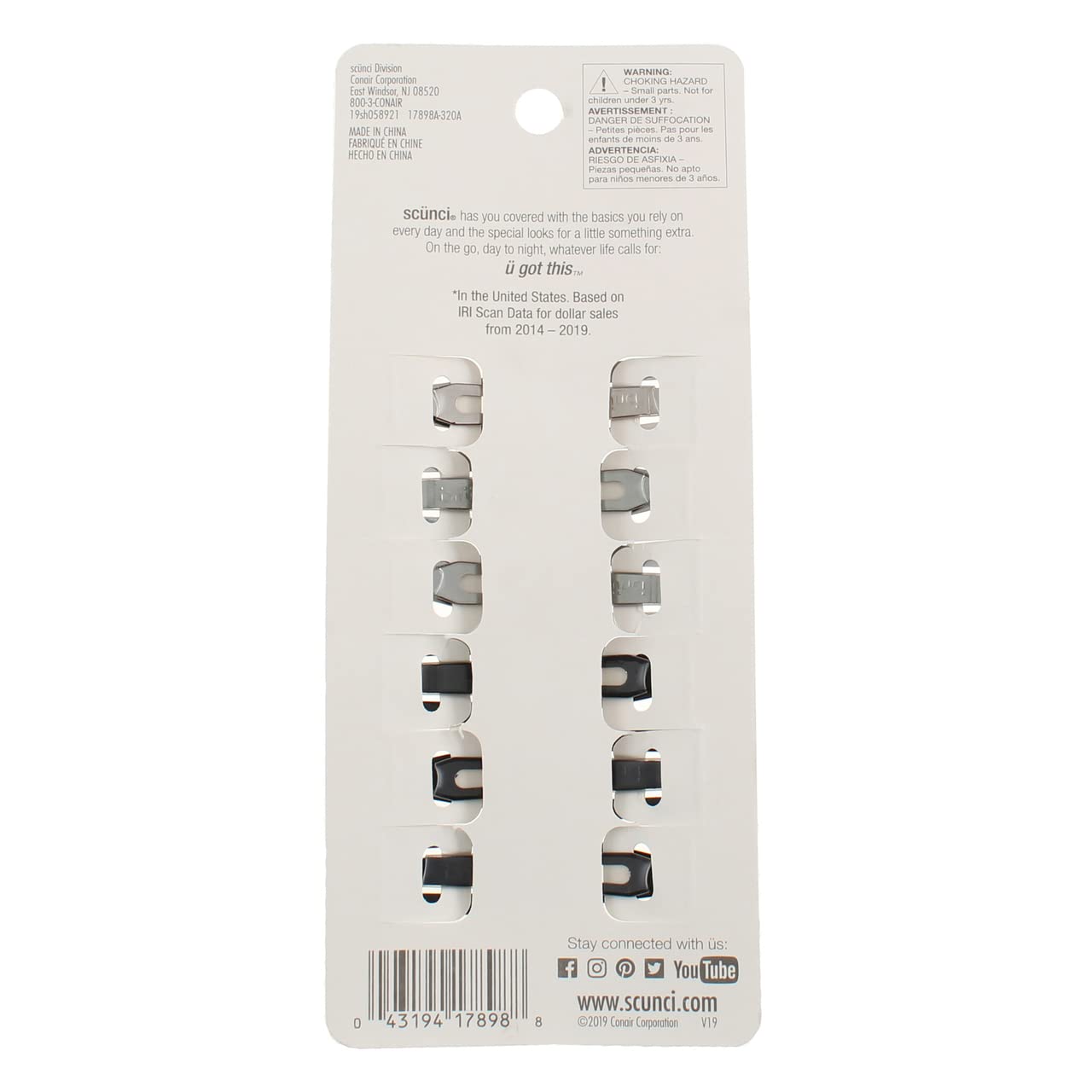 Scunci No-Slip Grip Snap Hair Clips 6 ea (Pack of 3)