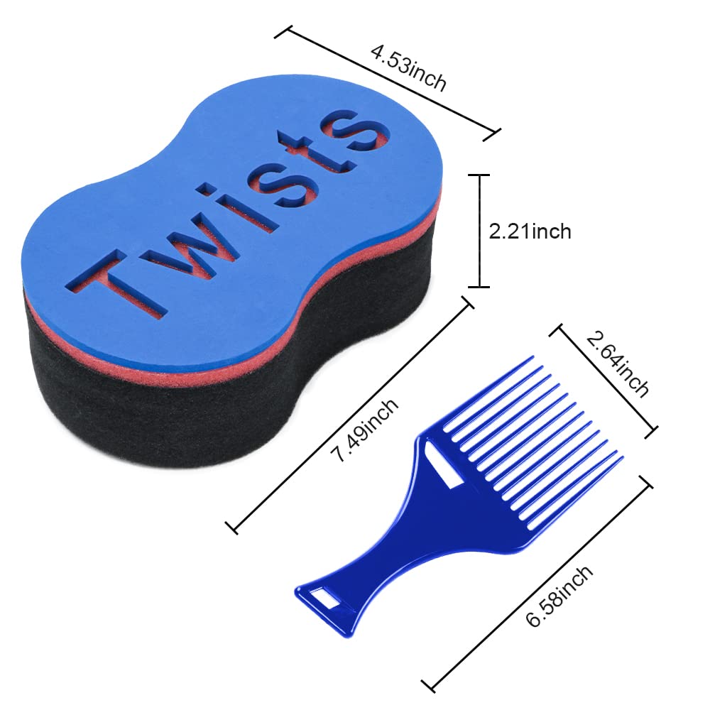 BEWAVE Hair Brush Sponge Twist Wave Barber Tool For Dreads Afro Locs Twist Curl Coil Black, 1 Pc with 1 Pc Hair Pick