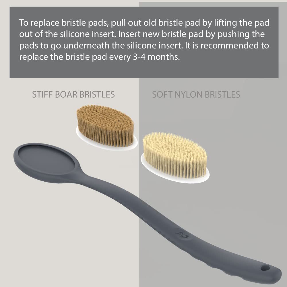 Avilana Soft and Stiff Replacement Pads-Replaceable and Interchangeable Pads for Shower Body Brush with Long 19 inch Curved Handle Back Brush