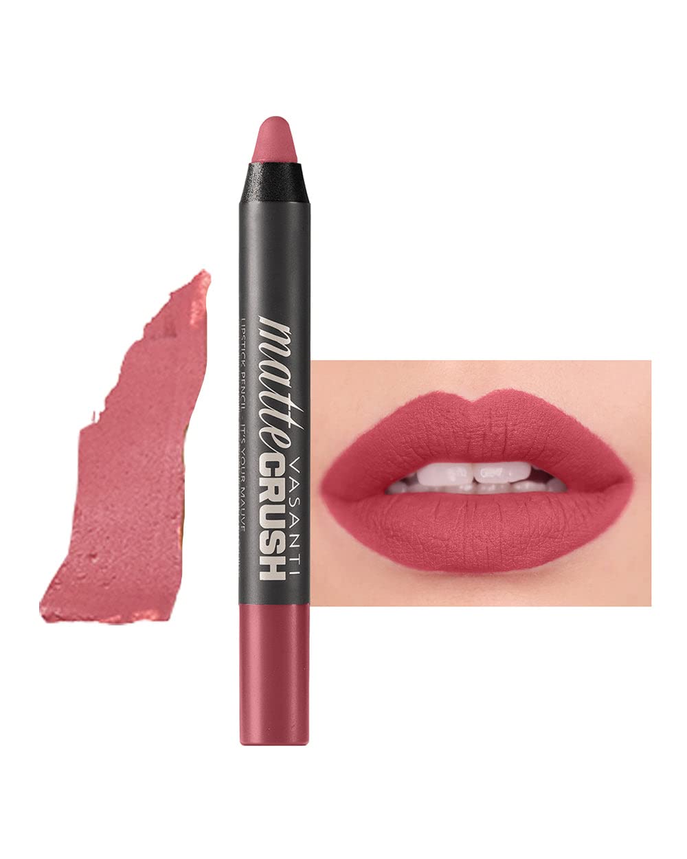 VASANTI Matte Crush Lipstick Pencil (Blushing) | Long-Lasting, Water-Resistant Lip Liner Pencil that Won’t Smudge | Highly Pigmented, Soft Matte Lip
