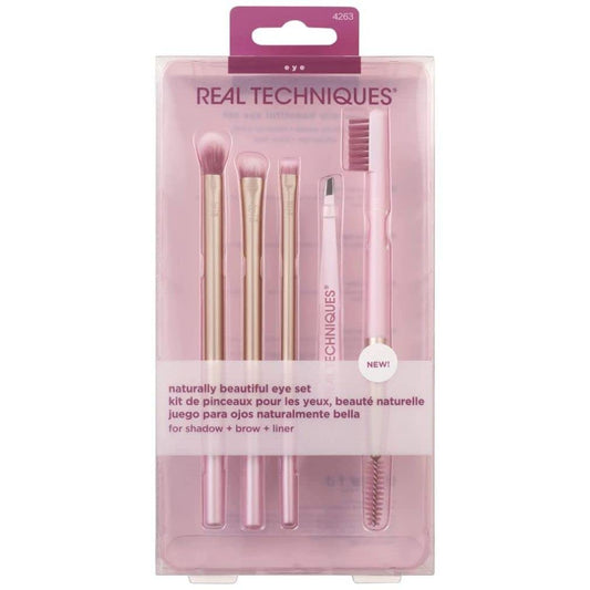 Naturally Beautiful Eye Set by Real Techniques for Women - 5 Pc Tapered Shadow Brush - 355, Brow Highlighter Brush - 354, Flat Liner Brush - 326, Brow