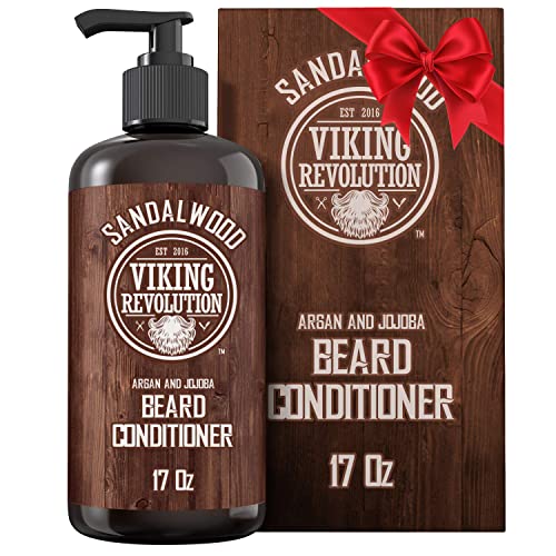Viking Revolution Beard Conditioner w/Argan & Jojoba Oils - Softens & Strengthens - Sandalwood Scent - Beard Conditioner w/Beard Oil (17oz