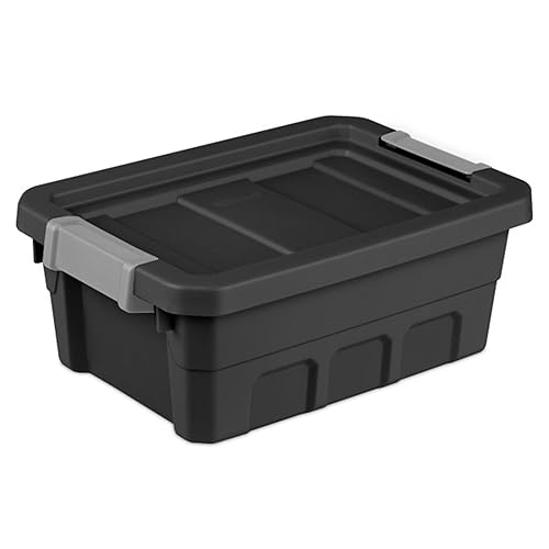 Sterilite 6-Pack Plastic Storage Bins with Lids, Stackable Containers, 4 Gallon, Black