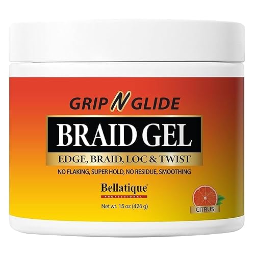 BELLATIQUE GRIP N GLIDE Braiding Gel Maximum Hold for LOC & Twist - No Flaking, No Whitening, Fast Drying, High Shine, Cool & Refreshing, Long Lasting