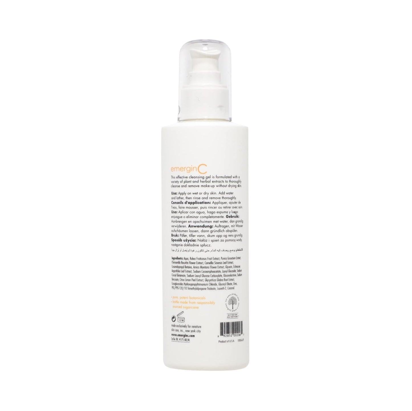 emergin C Pomegranate Gel Cleanser - Hydrating Face Wash with Fruit Extracts + Green Tea - Contains Vitamins A, C + E (8.1 oz, 240 ml)