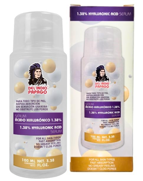 Del Indio Papago Hyaluronic Acid Serum (3.38 Fl Oz) / Serum Acido Hialuronico 1.38% Para, todo tipo de Piel - Intensive Daily Hydration, For All Skin