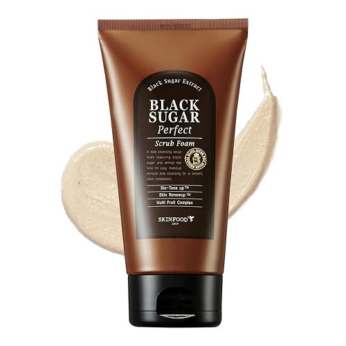 SKINFOOD Black Sugar Perfect Scrub Foam 180g - Detoxifying Pore Scrubs & Exfoliator Soft & Rich Bubble Facial Foam Cleanser, Removes Dead Skin Cells