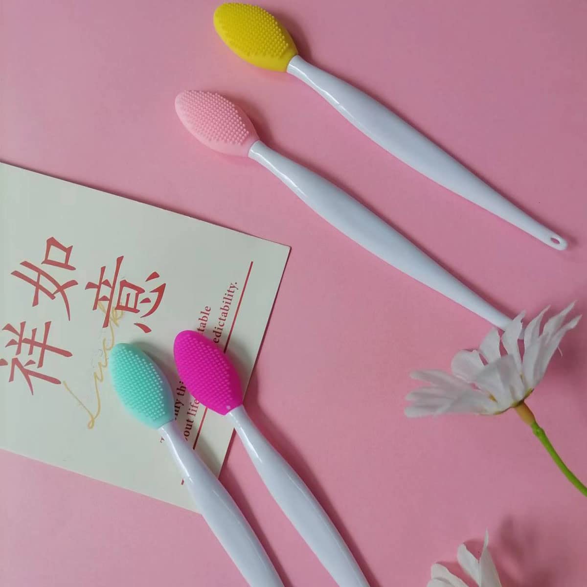 4 PCS Lip Scrub Brush,Double-Sided Silicone Exfoliating Lip Brush Exfoliating Brush for Men Wome Double-sided Soft Lip Brush for Smoother and Fuller