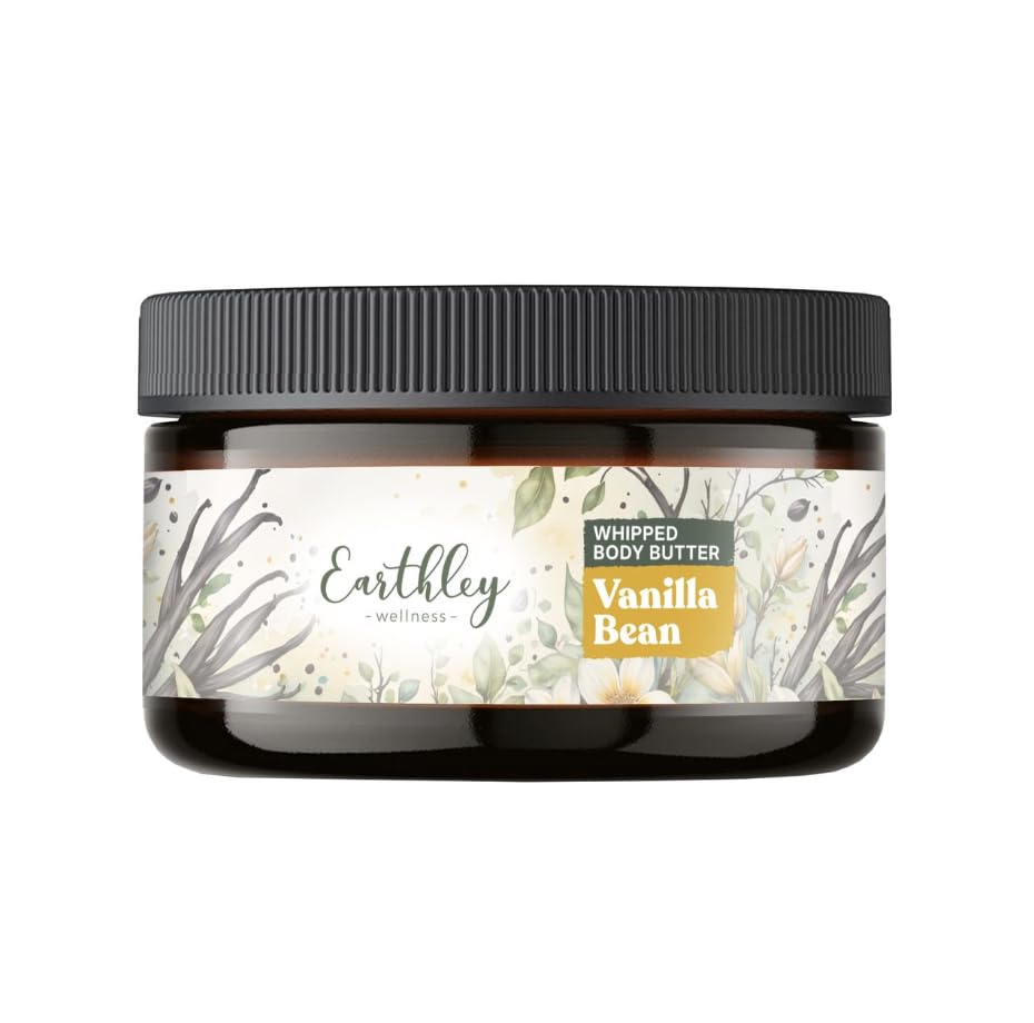 Earthley Wellness Whipped Body Butter Vanilla, Natural Body Butter with Mango Butter & Apricot Oil, Nourishing Skin Butter for Dry Skin