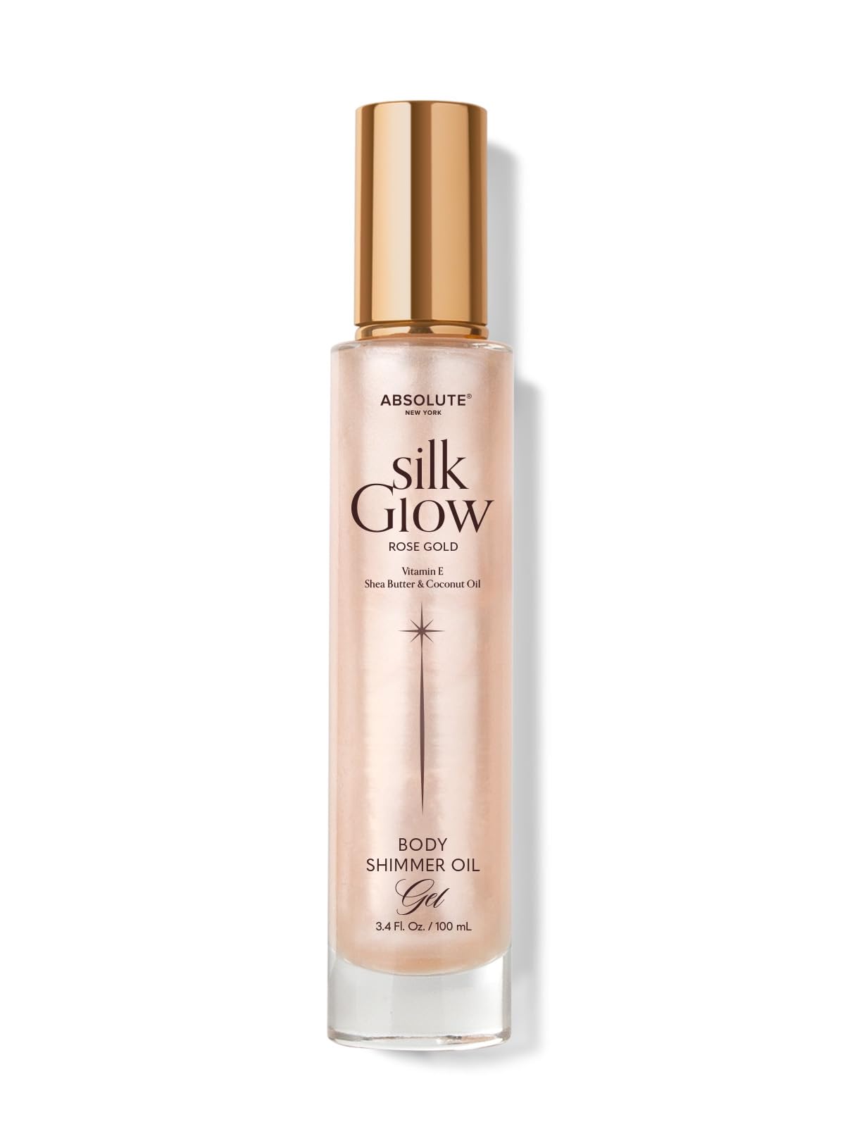 Absolute New York - Silk Glow Shimmer Mist Glow, Radiant, Shimmer Body & Face & Hair, Shea Butter, Coconut Oil, Vitamin E (SBGS04 Rose Gold Oil Gel