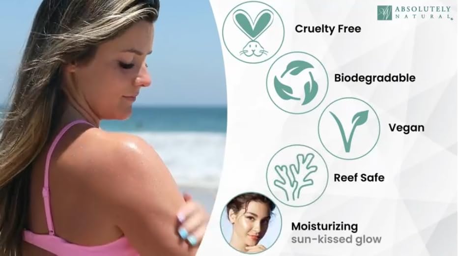 Absolutely Natural - Organic Tanning Oil Outdoor Tanning Enhancer - Spa Quality & Reef Safe with Rose Hips & Aloe - Suntan Lotion with Bronzer