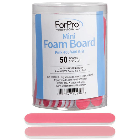 ForPro Professional Collection Mini Foam Board, Double-Sided Nail File, Pink, Black, 400/600 Grit, 3.5” l x .5” w, 50 Count Beauty & Personal Care ForPro Professional Collection