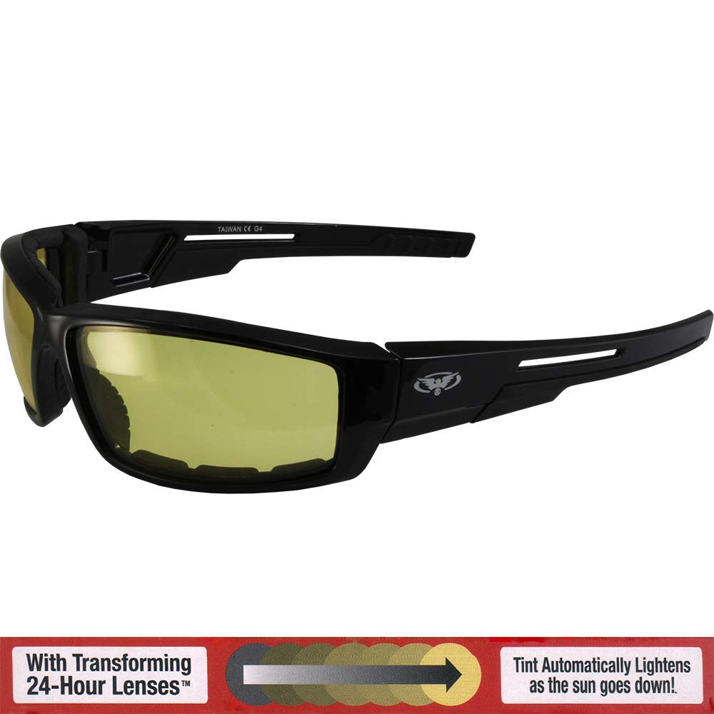 Global Vision Sly 24 Auto-Darkening Photochromic Motorcycle Sunglasses with Black Frames and Yellow-to-Smoke Color Changing Lenses UV400
