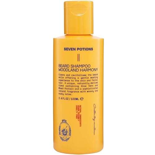 SEVEN POTIONS Beard Shampoo for Men - Gentle, Cleansing Wash for a Clean, Itch-Free Beard - Natural, Vegan, Cruelty-Free - (Woodland Harmony, 3.4 Fl