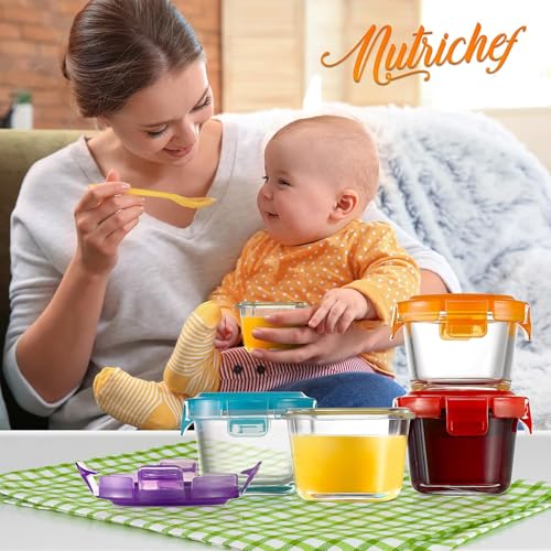 NutriChef 24-Piece (12 Glass Food Storage Containers and 12 Lids), 4.48oz Mini Stackable Meal Prep Round Containers - Microwave, Freezer…