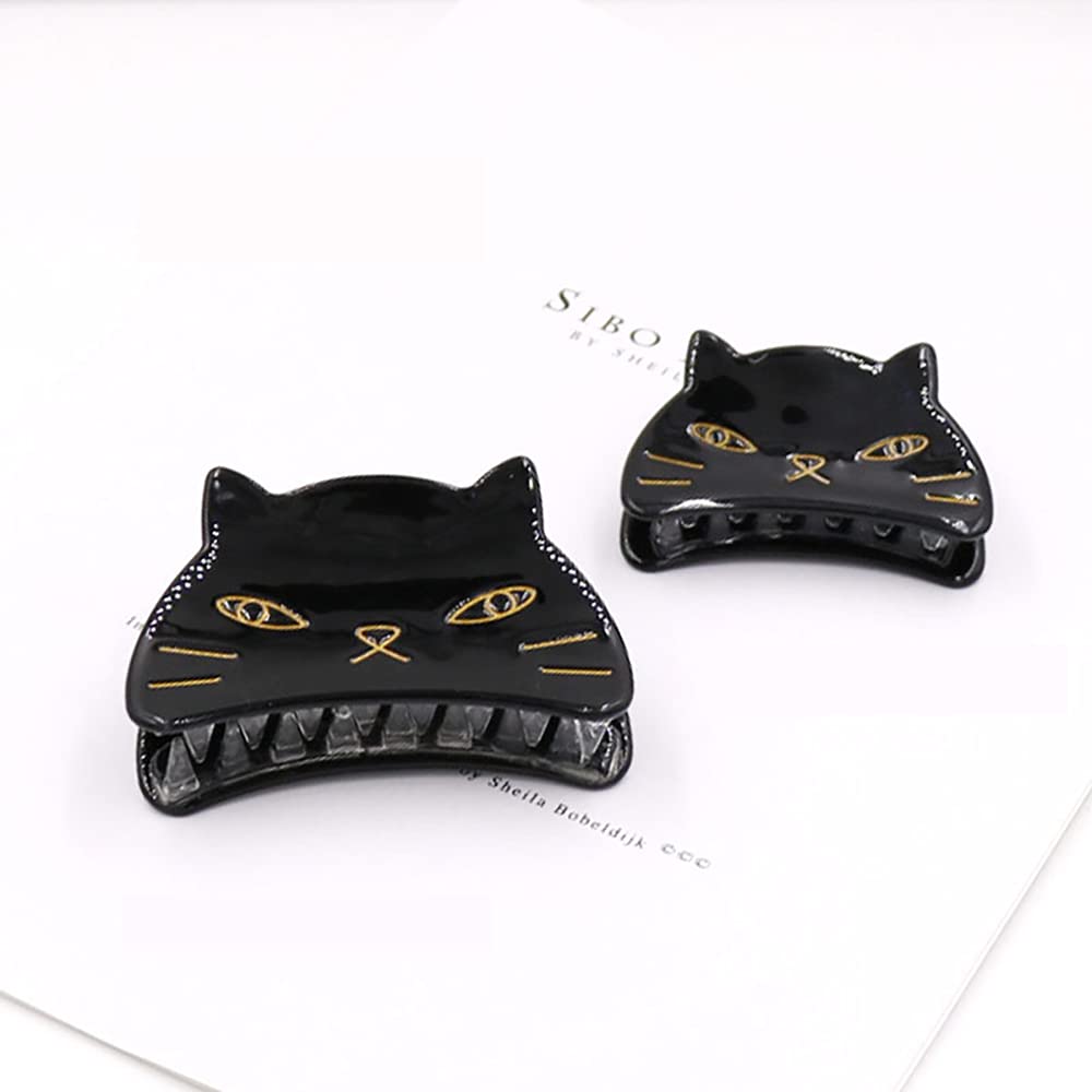 Yusier 2 PCS Cute Cat Claw Hair Claw Clip Two Sizes That Stay in Place Hair Clips Hair Clips fo Women Girl (Black Cat)