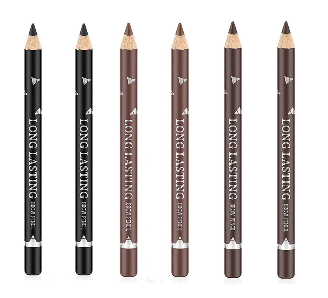 Go Ho 6 PCS Eyebrow Eye Liner Pencil Set,Easy to Color Sweatproof Eye Brow Pencil,Professional Long-lasting Eyeliner Gel Makeup Brow Tint Pen,3