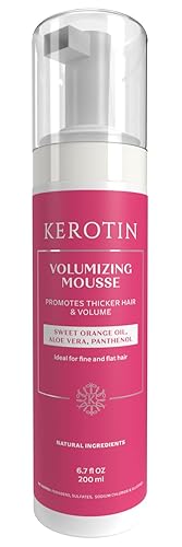 Kerotin Volumizing Mousse, Root Volumizer, Hair Thickening Styling Foam for Volume, Texture & Body, Tames Frizz & Flyaways, Ideal for Fine and Thin