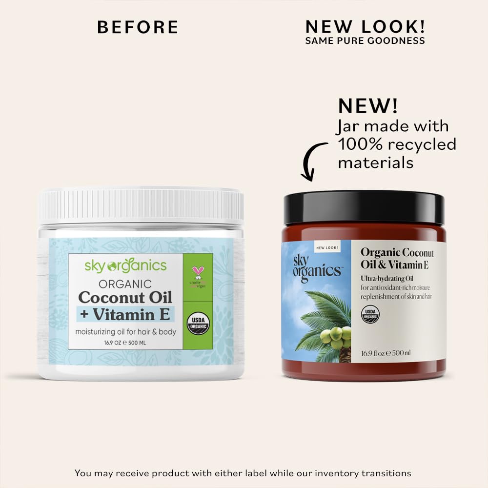 Sky Organics - Organic Coconut Oil & Vitamin E, 16.9 fl oz - Skin & Hair Ultra-Hydrating Oil - Fatty Acids & Antioxidants
