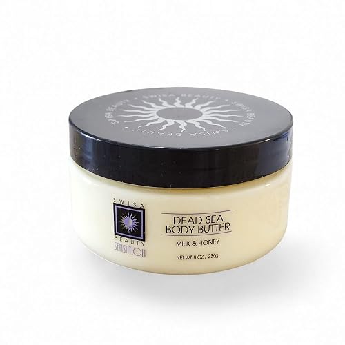 Swisa Beauty Dead Sea Body Butter, Milk and Honey - Thick & Creamy Daily Moisturizer with Shea Butter, Aloe & Squalane, 8 oz