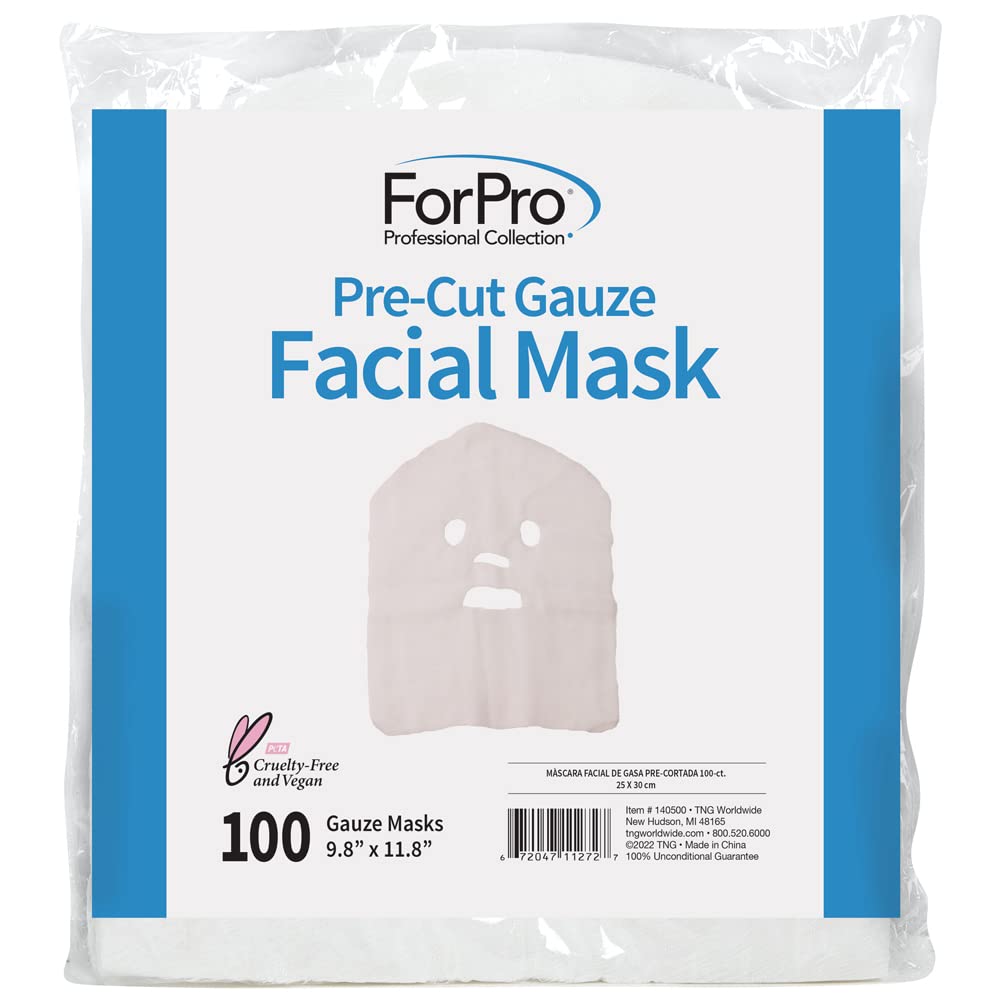 ForPro Professional Collection Precut Gauze Facial Mask, 100% Cotton Gauze, for High Frequency Facial Treatments and Masks, 100-Count