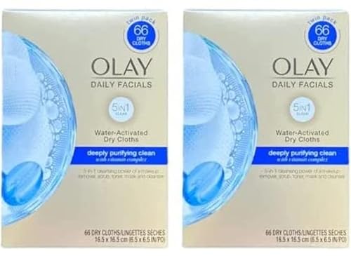 Olay Daily facial 5-in-1 water activated dry cleansing cloth deep purifying clean 66ct (2 pack of 66)