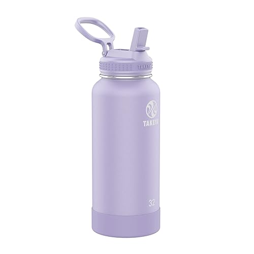Takeya Actives 32 oz Water Bottle with Straw Lid - Double Wall Stainless Steel Insulation - Dishwasher Safe & BPA-Free - Removable Bumper - Lavender…