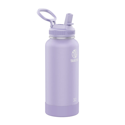 Takeya Actives 32 oz Water Bottle with Straw Lid - Double Wall Stainless Steel Insulation - Dishwasher Safe & BPA-Free - Removable Bumper - Lavender…