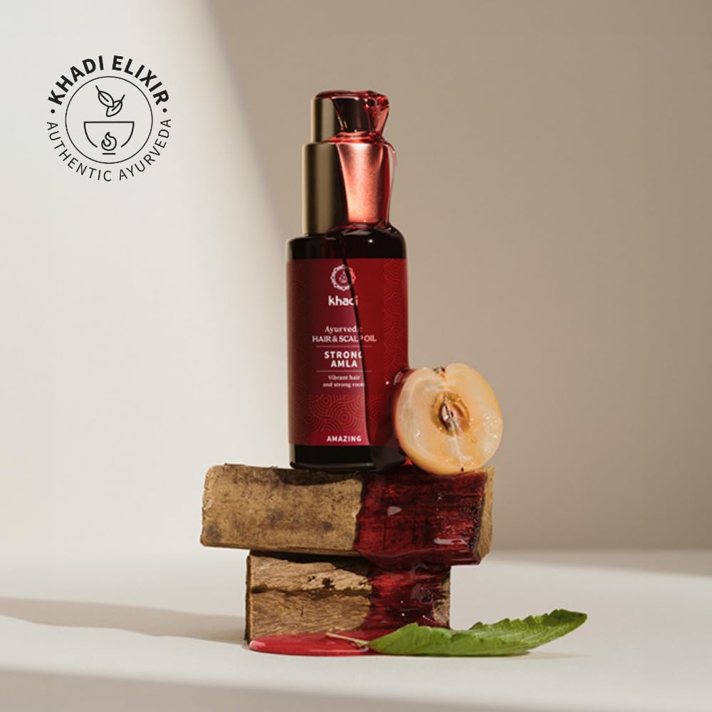 khadi STRONG AMLA hair oil, 100% natural, herbal, vegan, promotes growth, prevents hair loss & gray hair, strengthens roots, silicone-free, Ayurvedic