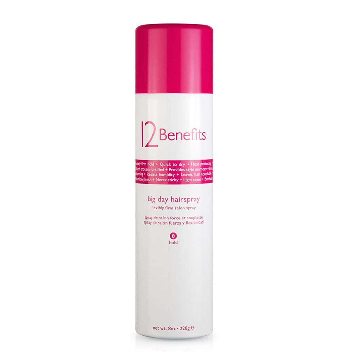 12 Benefits Big Day Hairspray - Long-lasting Hair Care Volume Spray w/Argan Oil, Vitamin B5, Silk Protein + Salon Product, Heat Protectant, Humidity