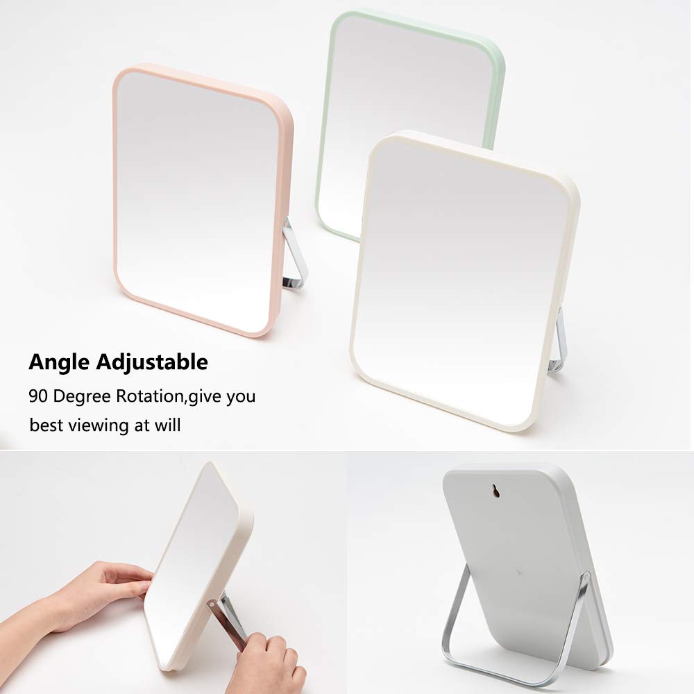 YEAKE Table Desk Vanity Makeup Mirror,8-Inch Portable Folding Mirror with Metal Stand 90°Adjustable Rotation Tavel Make Up Mirror Hanging Bathroom
