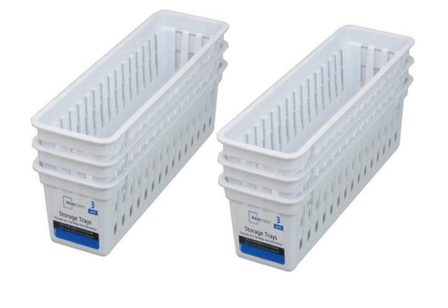 Mainstays Slim Plastic Storage Trays Baskets in White. Pack of 12