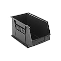 Quantum Storage Systems QUS260BR Ultra Stack & Hang Recycled Plastic Heavy Duty Part Organizer Black Bins 18" L x 11" W x 10" H 4 Pack
