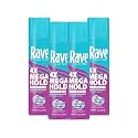 Rave 4X Mega Unscented Aerosol Hairspray - Hair Spray for High Humidity Weather - 24-Hour Lasting Hold - Vitamin-Enhanced Hair Volume Spray - 4 pc