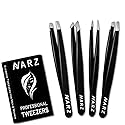 NARZ 4Pcs Professional Tweezers for Women Facial Hair Stainless Steel Precision Tweezers for Ingrown Hair Eyebrow Tweezer for Men & Women (Black Set)
