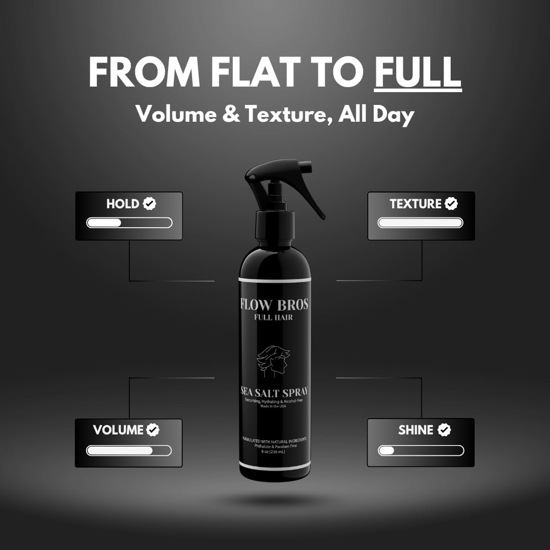 Flow Bros Sea Salt Spray for Hair - Texturizing & Volumizing Sea Salt Spray with Natural Ingredients, Vitamin B5 & Amaranth Seed Extract - Light