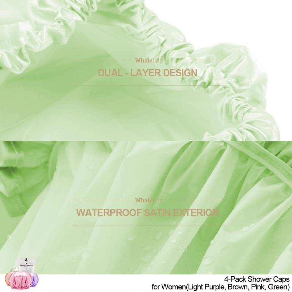 Shower Cap for Women Reusable Extra Large Shower Caps for Men Satin Double Layer EVA Waterproof Long Hair Caps(Light Purple, Brown, Pink, Green 4