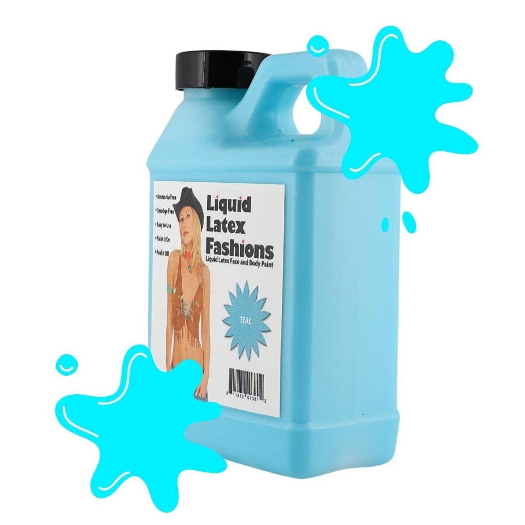 Teal 8 Oz - Liquid Latex Face and Body Paint, Ammonia Free No Odor, Beautiful Arts and Crafts, Nail Protector, Butterfly Designs, Squidward Cosplay