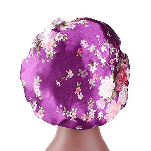 6 Pieces Large Printed Satin Bonnet Sleeping Caps Soft Elastic Wide Band for Women Hair Loss, Natural Curly Hair Braids (Printed 6pack)