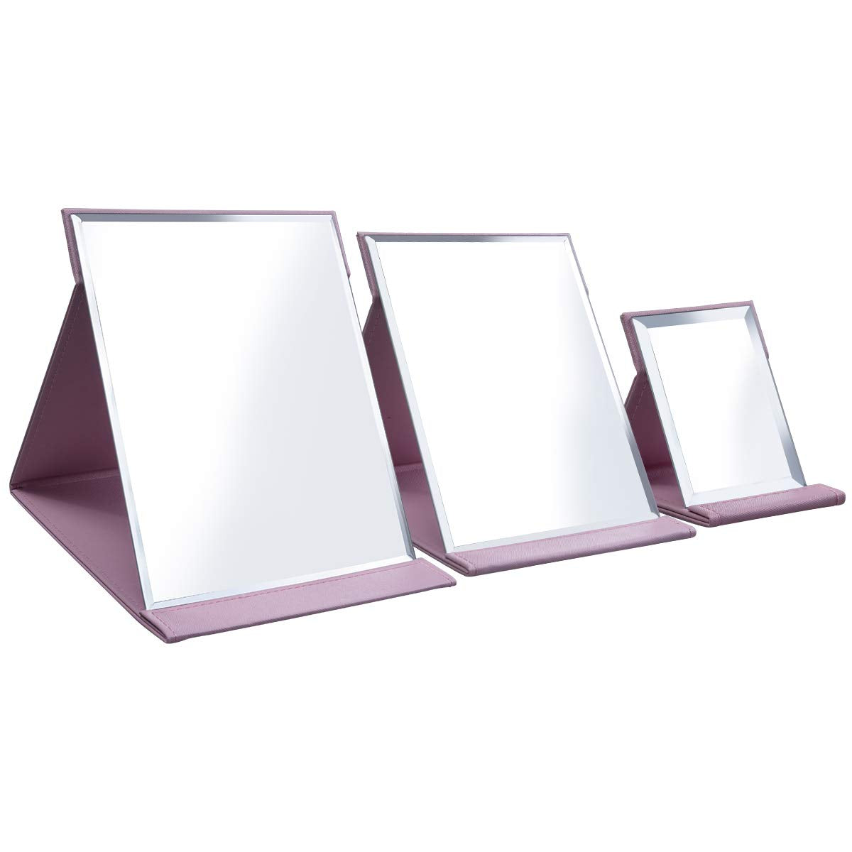 LONGSHENG - SINCE 2001 - Protable PU Leather Mirror Folding Desktop Makeup Mirror with Adjustable Stand for Personal Use,Travelling (L, Pink)