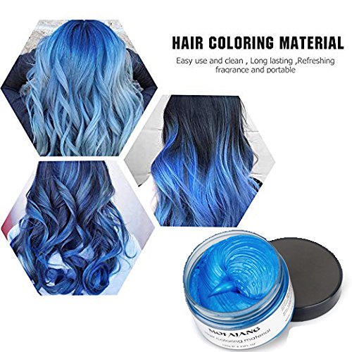 BeeShine Hair Coloring Wax, Blue Disposable Instant Matte Hairstyle Mud Cream Hair Pomades for Kids Men Women to Cosplay Nightclub Masquerade