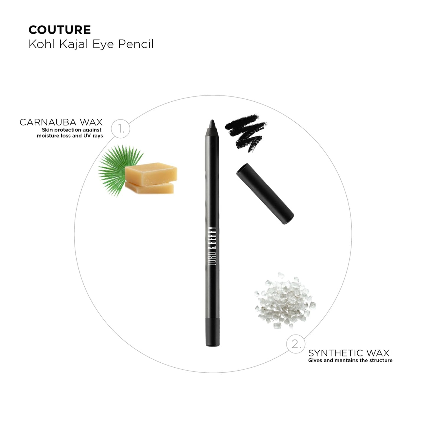 Lord & Berry Couture Kohl Kajal Eyeliner Pencil, Deep Black, Water-Resistant, Lasts Long, Cruelty-Free, Ophthalmologist Tested