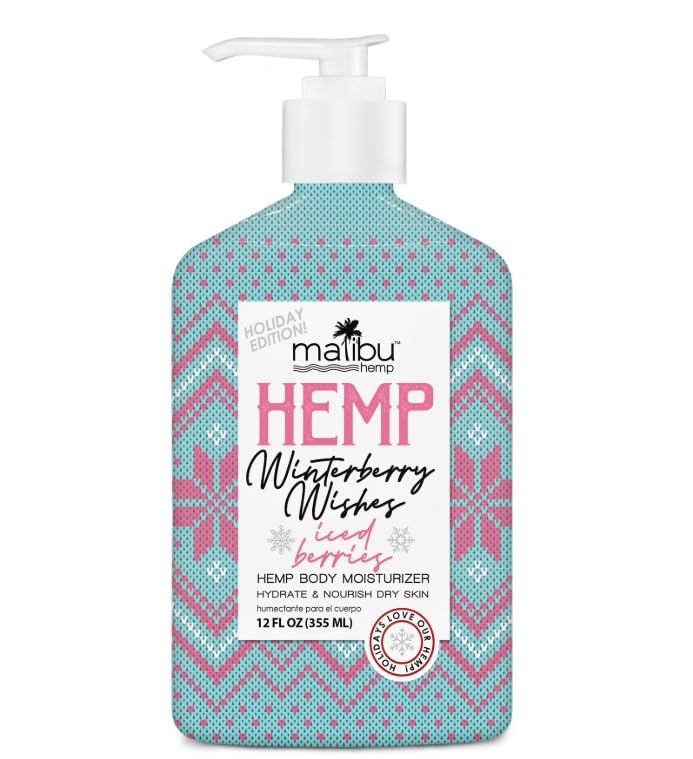 Malibu Hemp Holiday Edition Winterberry Dreams Body Moisturizer, 12 Fl Oz, Paraben-Free Lotion with Hemp Seed Oil for Dry Skin, Cooling and Nourishing