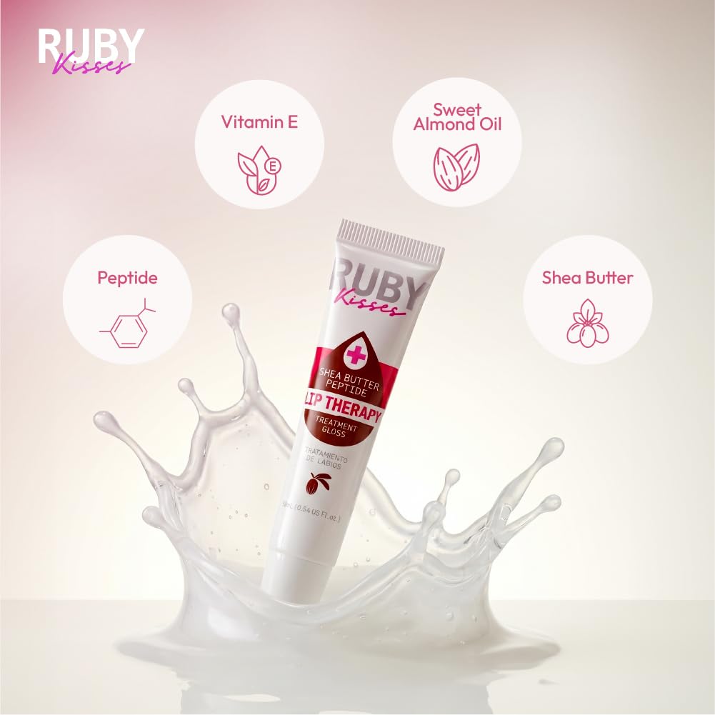 Ruby Kisses Hydrating Lip Oil Treatment Gloss with Peptides & Shea Butter (3 Pack), Moisturizing Natural Shine Lip Care Protects & Heals with