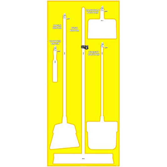 NMC SB108AL 5S Janitorial Shadow Board, Yellow/White, 68"X30", Heavy-DutyAluminum (Tools Sold Separately)