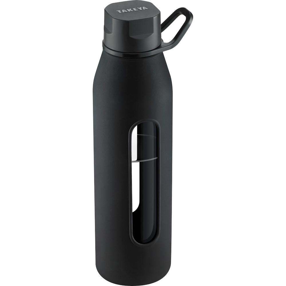 Takeya Glass Water Bottle with Silicone Sleeve and Twist Cap, 22 Ounce, Black