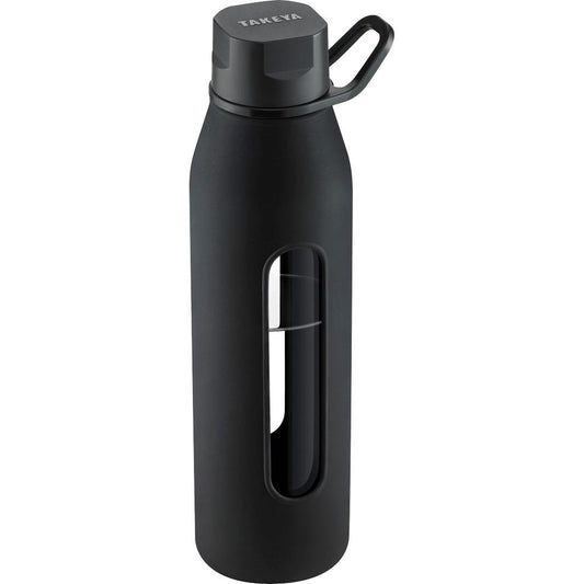 Takeya Glass Water Bottle with Silicone Sleeve and Twist Cap, 22 Ounce, Black