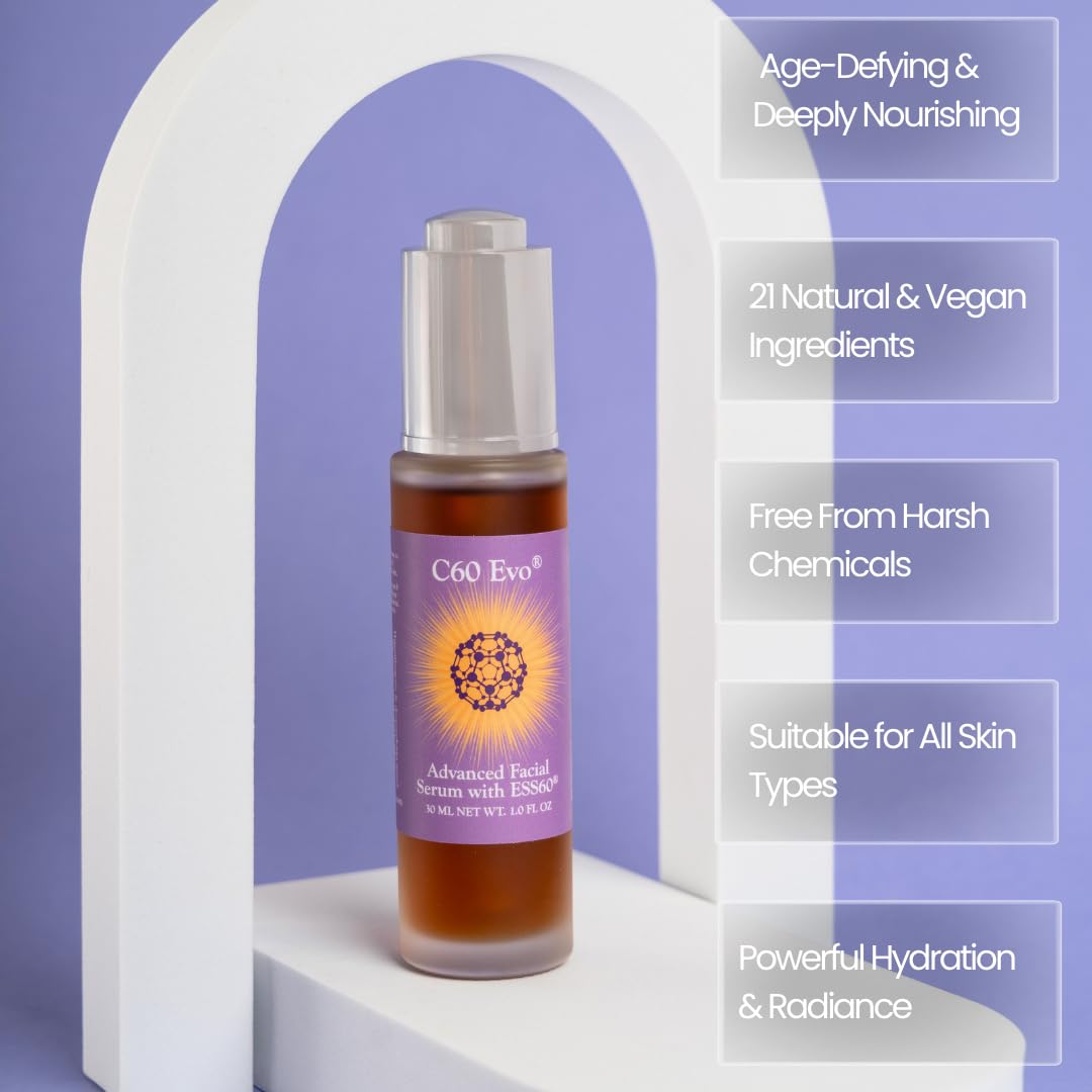 C60 EVO Advanced Facial Serum, Natural Serums for Skin Care with Pure C60 ESS60, Deeply Nourishing and Age-Defying Serum for Face, Facial Serum